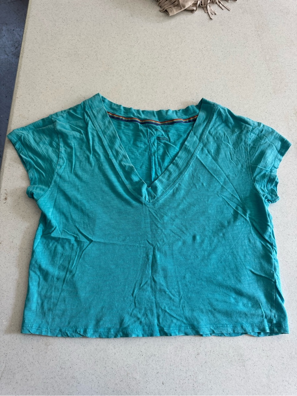 Anthropologie Women's Teal V-Neck Short Sleeve Top